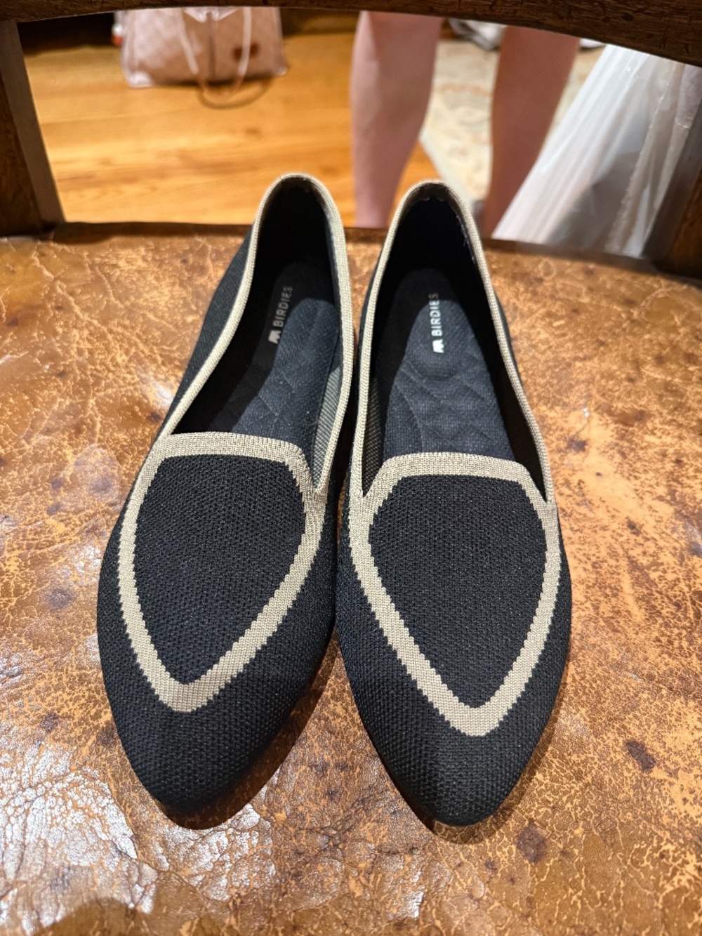 Birdies Navy Blue Pointed Toe Quilted-Insole Flats